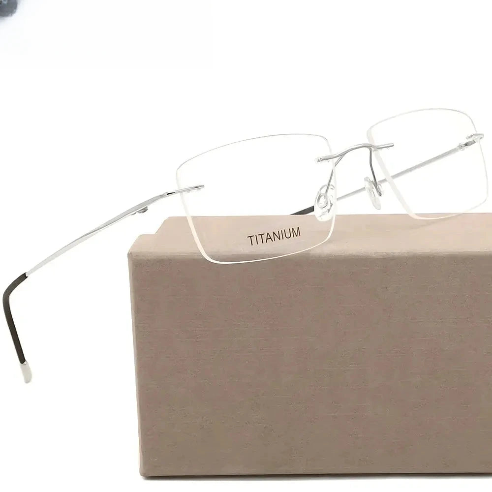 Unisex Square Rimless Titanium Prescription Glasses 71611 — view 1 | Rx Spectacle