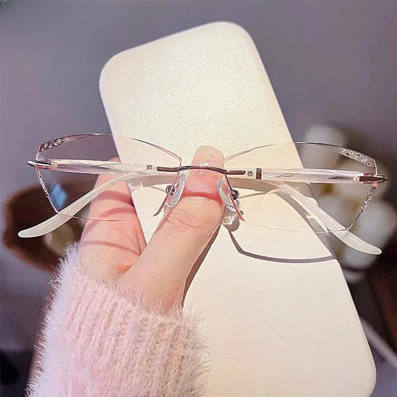 Women's Cat Eye Rimless Titanium Prescription Glasses 520254 — view 3 | Rx Spectacle