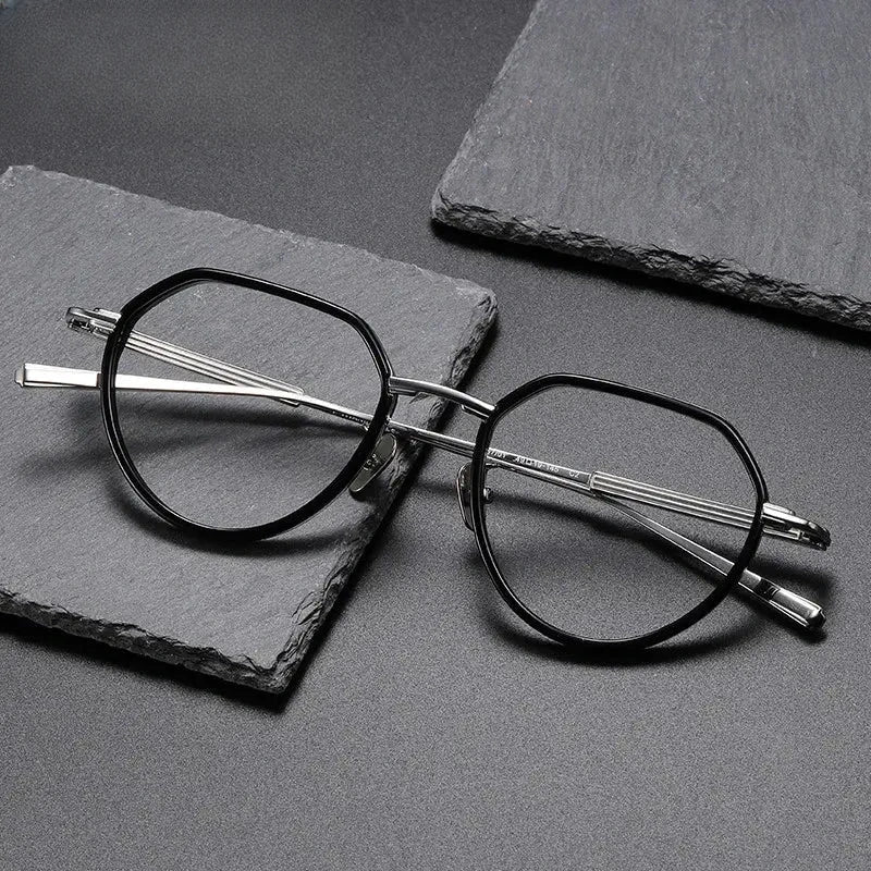 Unisex Round Full Rim Titanium Flat Top Prescription Glasses O6701 — view 1 | Rx Spectacle