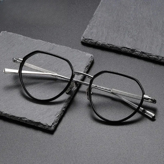 Unisex Round Full Rim Titanium Flat Top Prescription Glasses O6701 — view 1 | Rx Spectacle