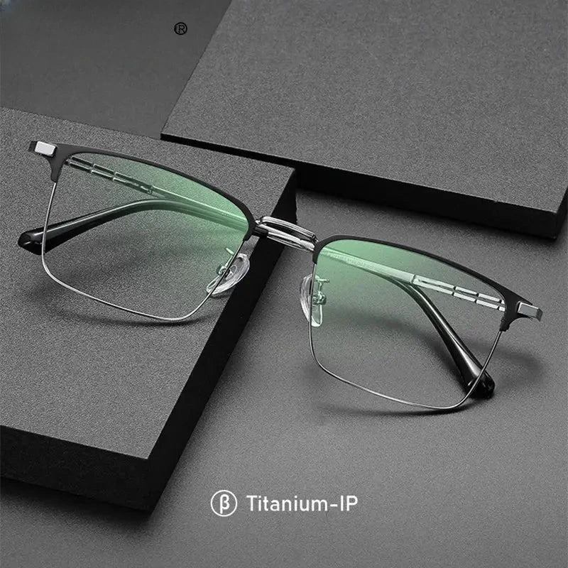 Unisex Square Semi-Rimless Titanium Oversized Reading Glasses 9027 — view 1 | Rx Spectacle
