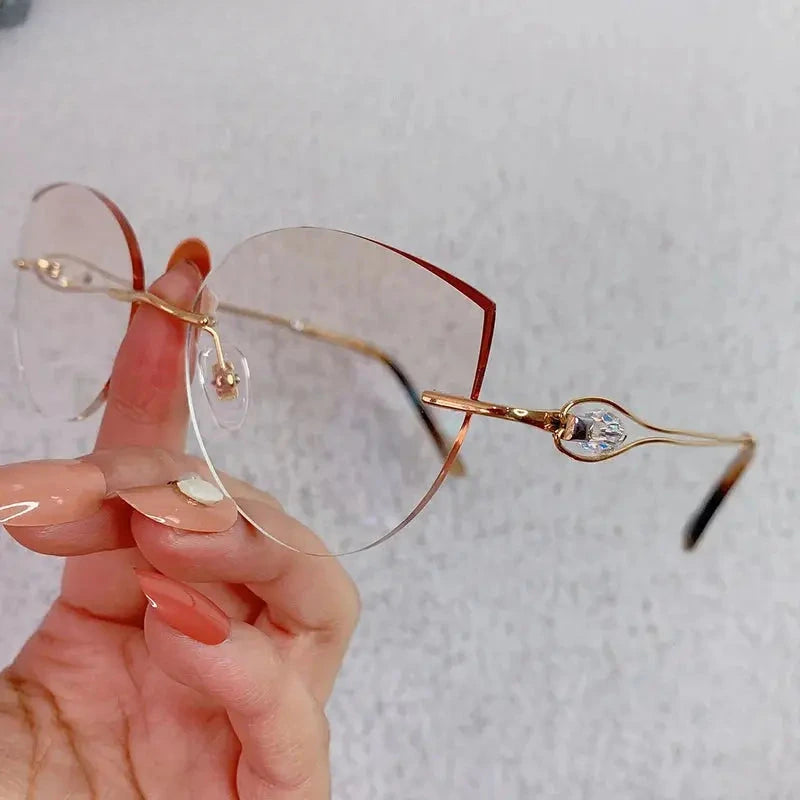 Women's Cat Eye Rimless Titanium Prescription Glasses 1337 — view 4 | Rx Spectacle