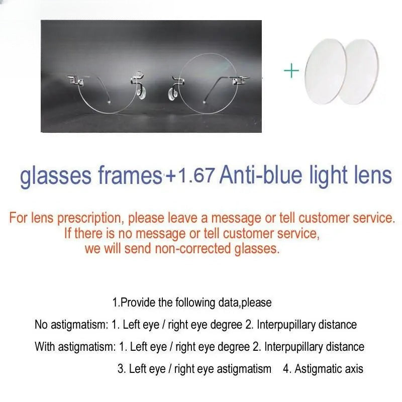 Unisex Round Rimless Stainless Steel Prescription Glasses Y017 — view 5 | Rx Spectacle