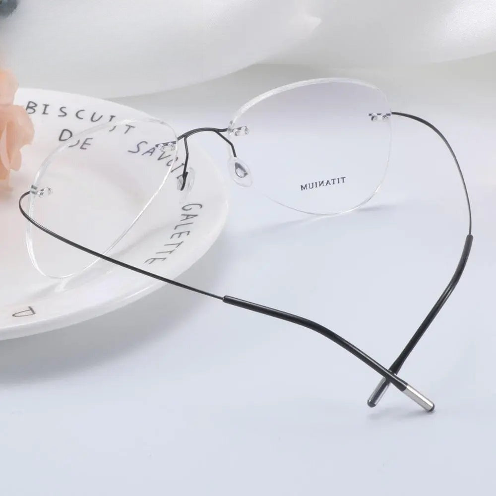 Unisex Irregular Rimless Titanium Prescription Glasses 20002 — view 11 | Rx Spectacle