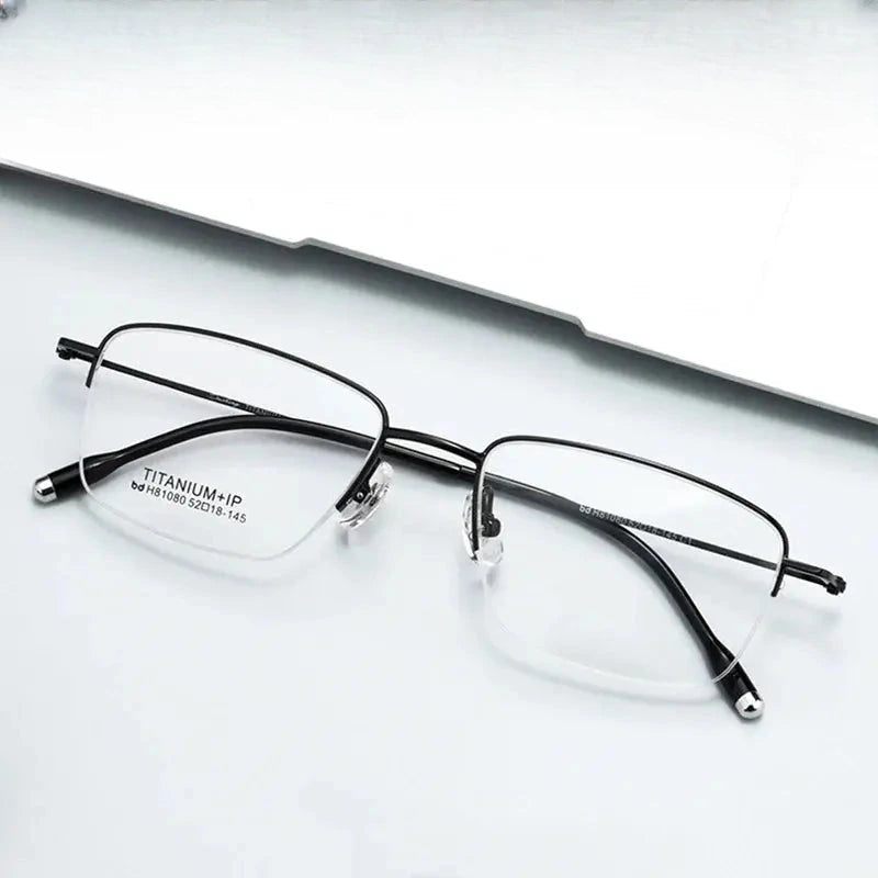 Unisex Square Semi-Rimless Titanium Prescription Glasses 81080 — view 1 | Rx Spectacle