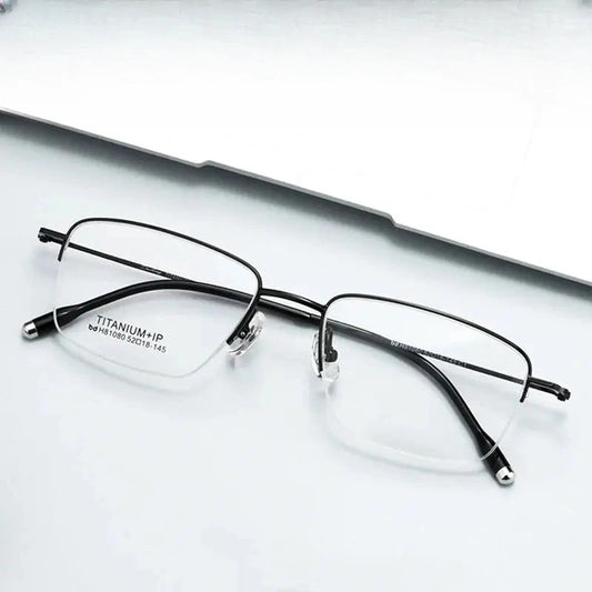 Unisex Square Semi-Rimless Titanium Prescription Glasses 81080 — view 1 | Rx Spectacle