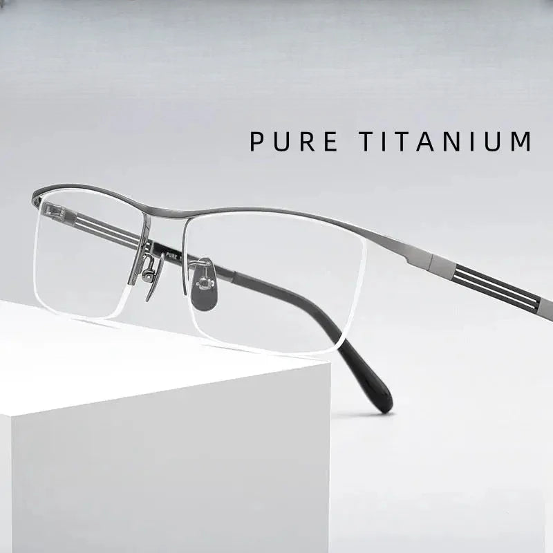 Unisex Square Semi-Rimless Titanium Prescription Glasses 80015 — view 1 | Rx Spectacle