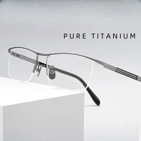 Unisex Square Semi-Rimless Titanium Prescription Glasses 80015 — view 1 | Rx Spectacle