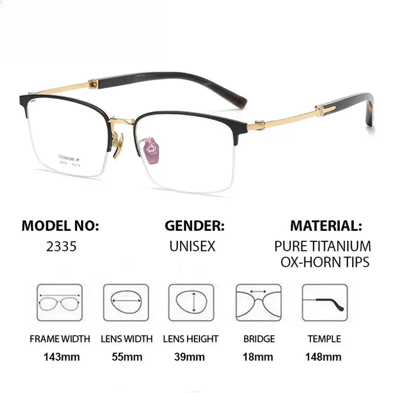 Men's Square Semi-Rimless Titanium Prescription Glasses 872335 — view 2 | Rx Spectacle