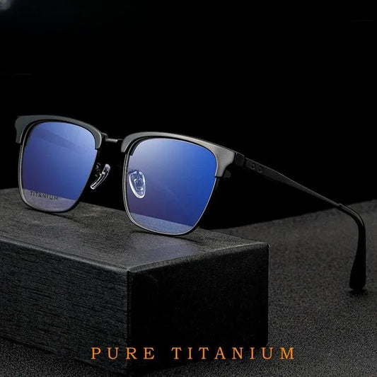 Men's Square Full Rim Titanium Prescription Glasses 8653cmh — view 1 | Rx Spectacle