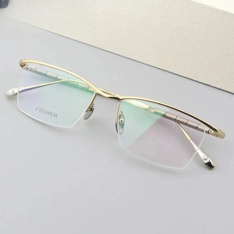 Unisex Browline Semi-Rimless Titanium Prescription Glasses 427037 — view 4 | Rx Spectacle