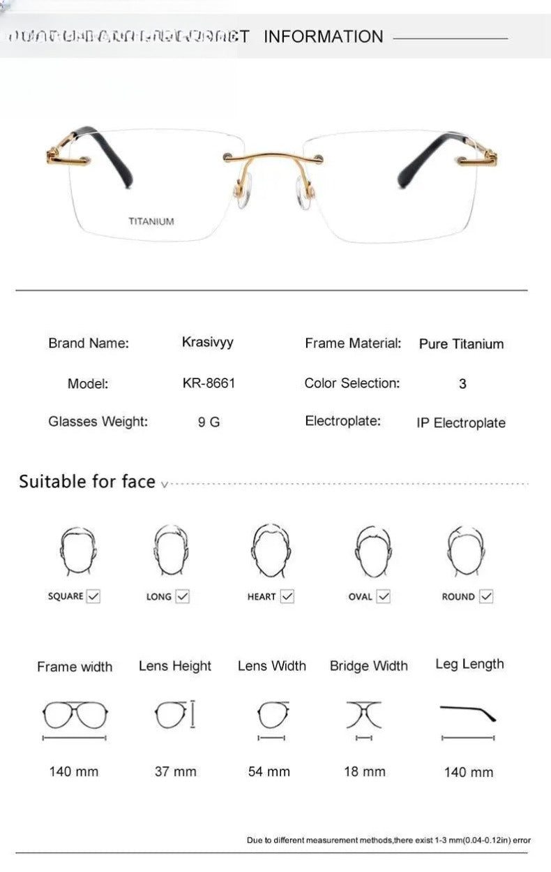 Unisex Square Rimless Titanium Prescription Glasses Kr8661 — view 9 | Rx Spectacle