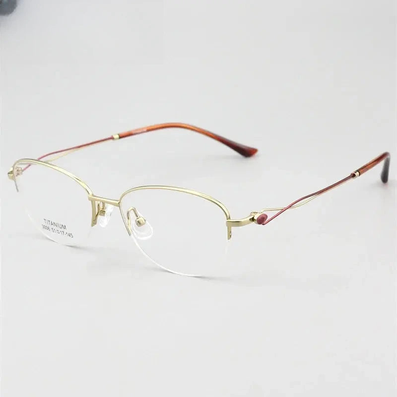 Women's Oval Semi-Rimless Titanium Prescription Glasses 403008 — view 8 | Rx Spectacle