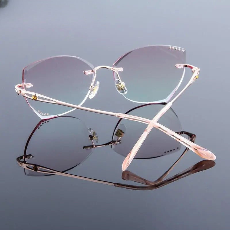 Women's Cat Eye Rimless Titanium Prescription Glasses 99101 — view 7 | Rx Spectacle