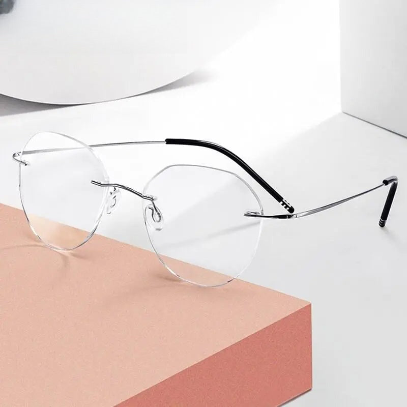 Unisex Round Rimless Titanium Prescription Glasses 8151 — view 6 | Rx Spectacle