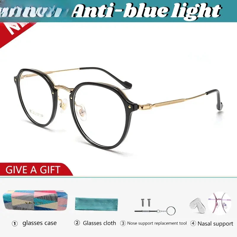 Unisex Round Full Rim Titanium Flat Top Reading Glasses 50111 — view 3 | Rx Spectacle