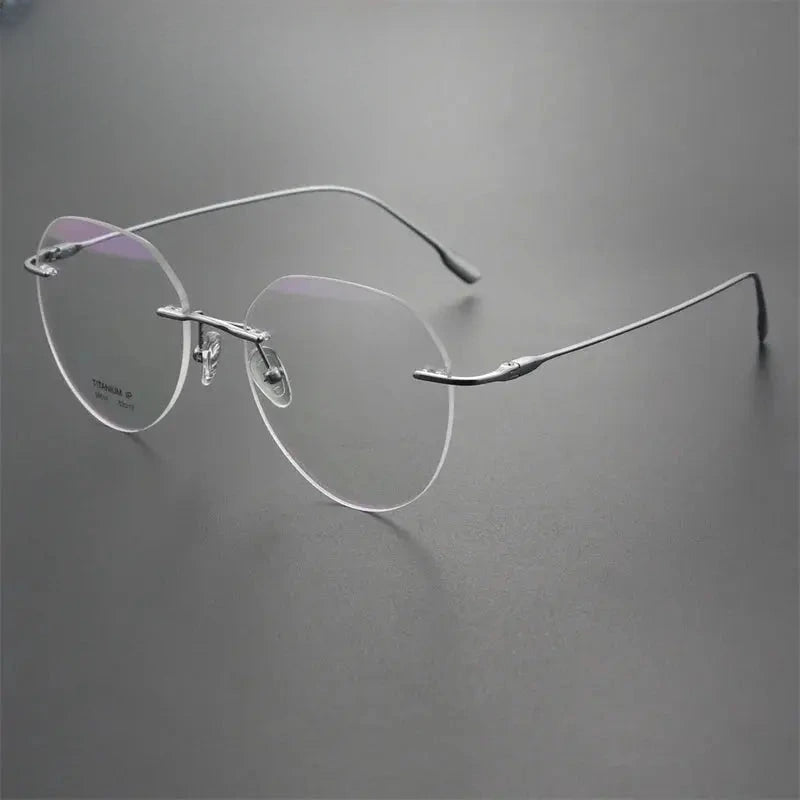 Women's Round Rimless Titanium Flat Top Prescription Glasses 896611 — view 4 | Rx Spectacle