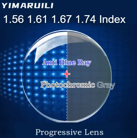 Progressive Photochromic Gray Anti Blue Light Lenses — view 1 | Rx Spectacle