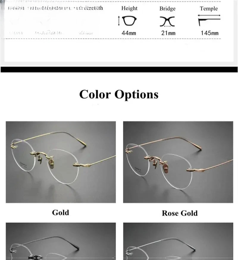 Unisex Round Rimless Titanium Prescription Glasses 2321 — view 7 | Rx Spectacle