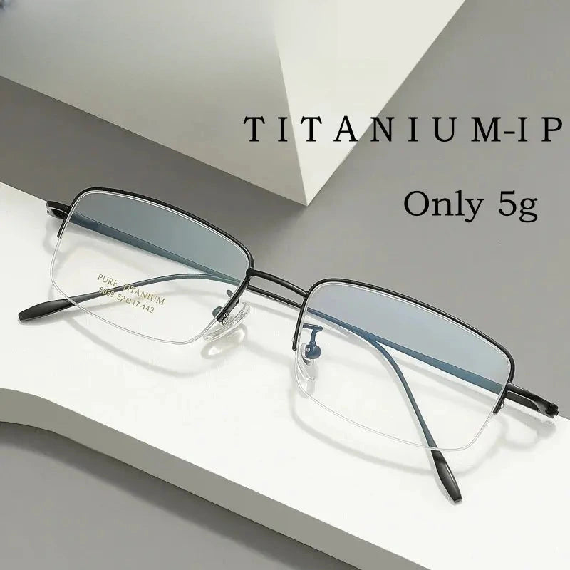 Men's Square Semi-Rimless Titanium Prescription Glasses Y8039 — view 1 | Rx Spectacle