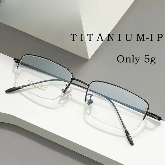 Men's Square Semi-Rimless Titanium Prescription Glasses Y8039 — view 1 | Rx Spectacle