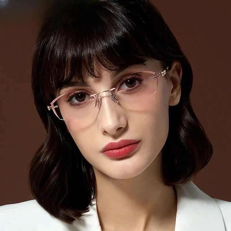 Women's Rectangular Rimless Titanium Prescription Glasses 6048 — view 3 | Rx Spectacle