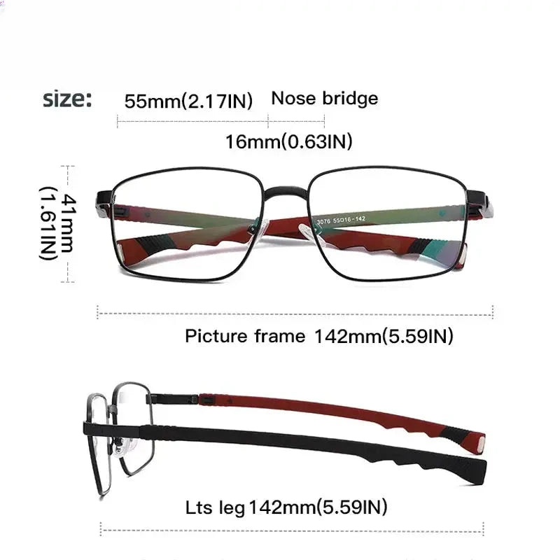 Men's Square Full Rim Alloy Sports Glasses 403076 — view 2 | Rx Spectacle