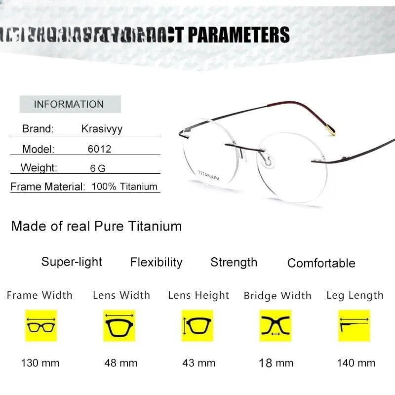 Unisex Round Rimless Titanium Prescription Glasses Kr6012 — view 13 | Rx Spectacle