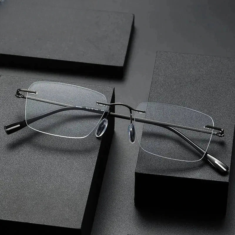 Women's Square Rimless Titanium Prescription Glasses 80965 — view 1 | Rx Spectacle