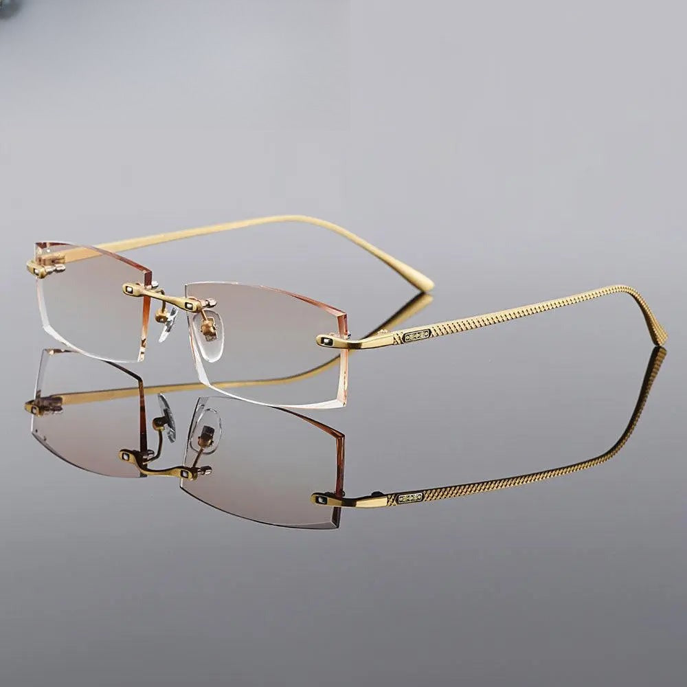 Men's Rectangular Rimless Titanium Prescription Glasses Q6607 — view 1 | Rx Spectacle