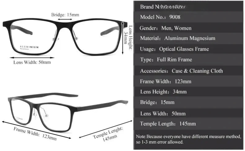 Women's Square Full Rim Aluminum Prescription Glasses 90084 — view 2 | Rx Spectacle