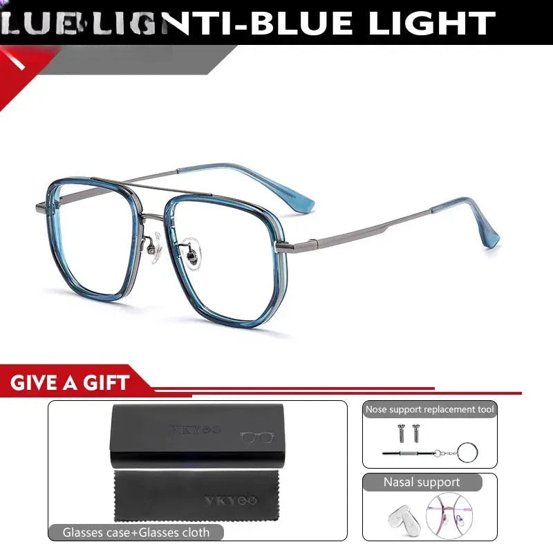 Unisex Square Full Rim Titanium Double Bridge Reading Glasses 2174 — view 10 | Rx Spectacle