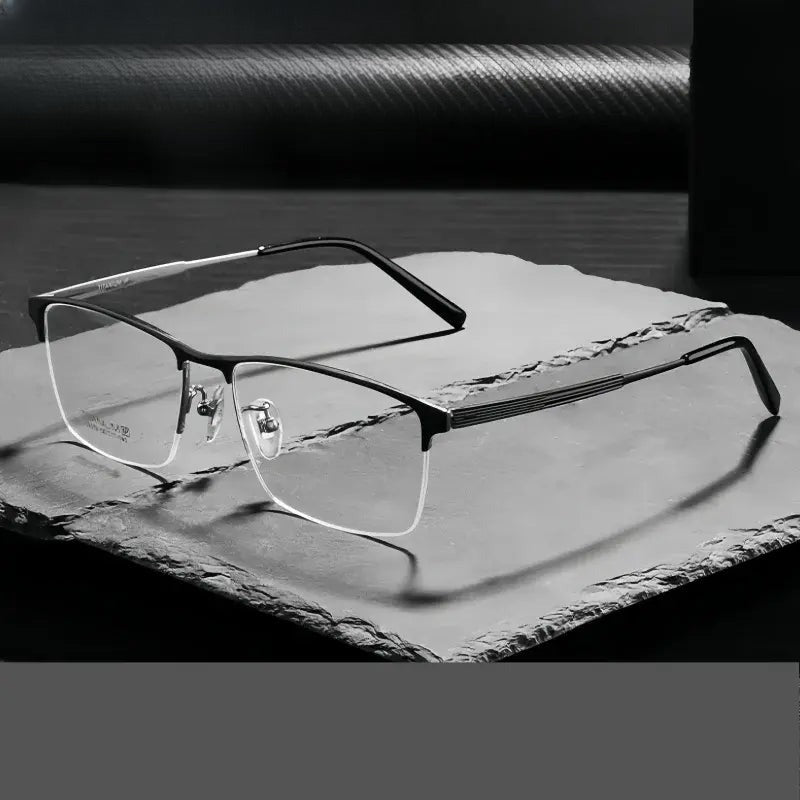 Men's Square Semi-Rimless Titanium Prescription Glasses 89579 — view 1 | Rx Spectacle