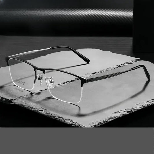 Men's Square Semi-Rimless Titanium Prescription Glasses 89579 — view 1 | Rx Spectacle