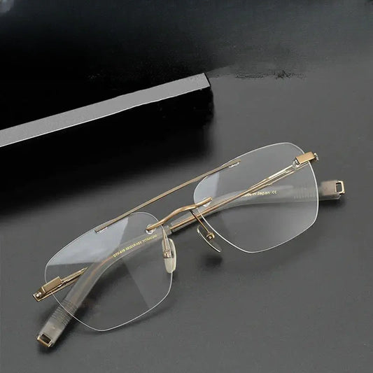 Unisex Square Rimless Titanium Double Bridge Prescription Glasses Dtx419 — view 1 | Rx Spectacle