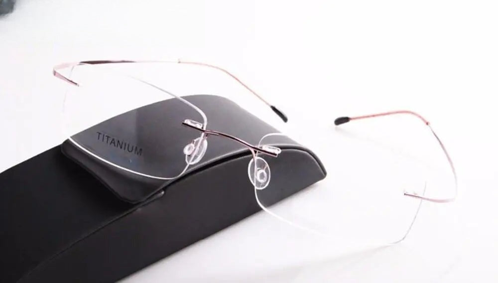 Unisex Oval Rimless Titanium Prescription Glasses F637 — view 5 | Rx Spectacle