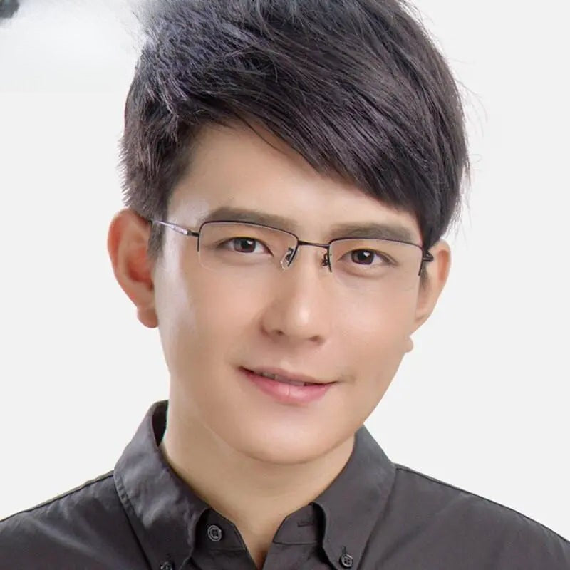 Men's Square Semi-Rimless Titanium Prescription Glasses 8961 — view 9 | Rx Spectacle