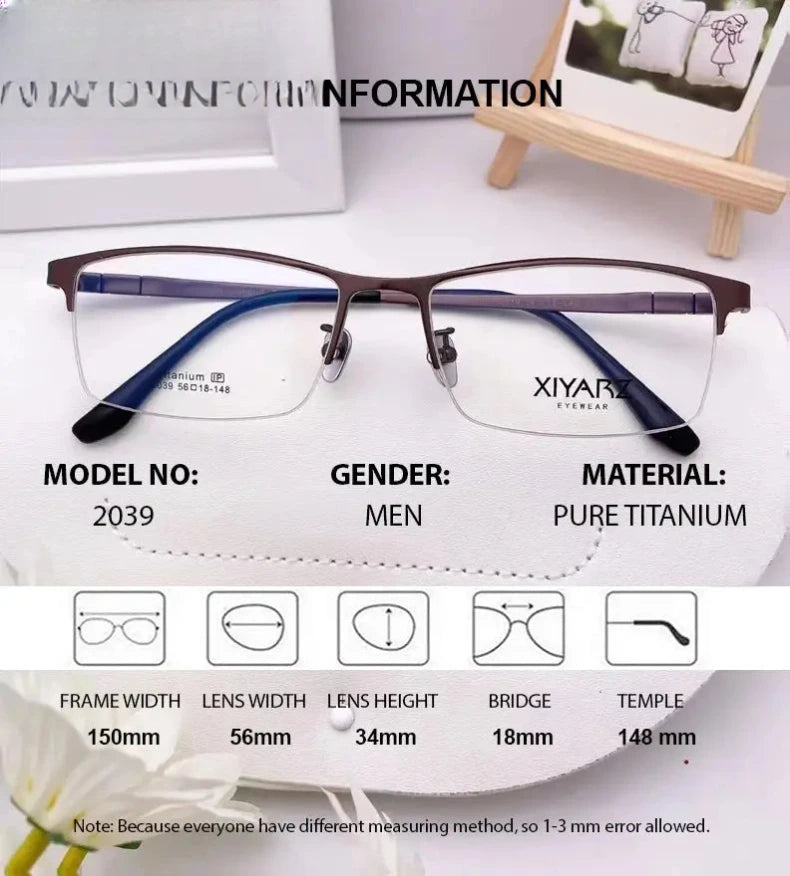 Men's Square Semi-Rimless Titanium Oversized Prescription Glasses 42039 — view 10 | Rx Spectacle