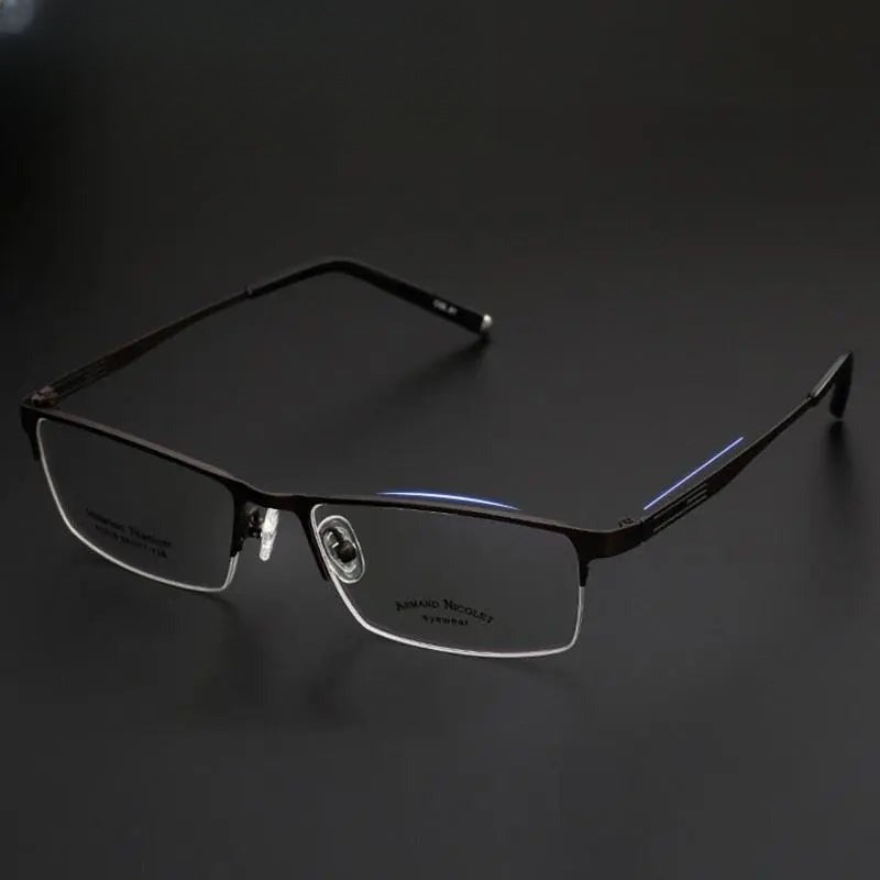 Unisex Rectangular Semi-Rimless Titanium Prescription Glasses A1518 — view 1 | Rx Spectacle