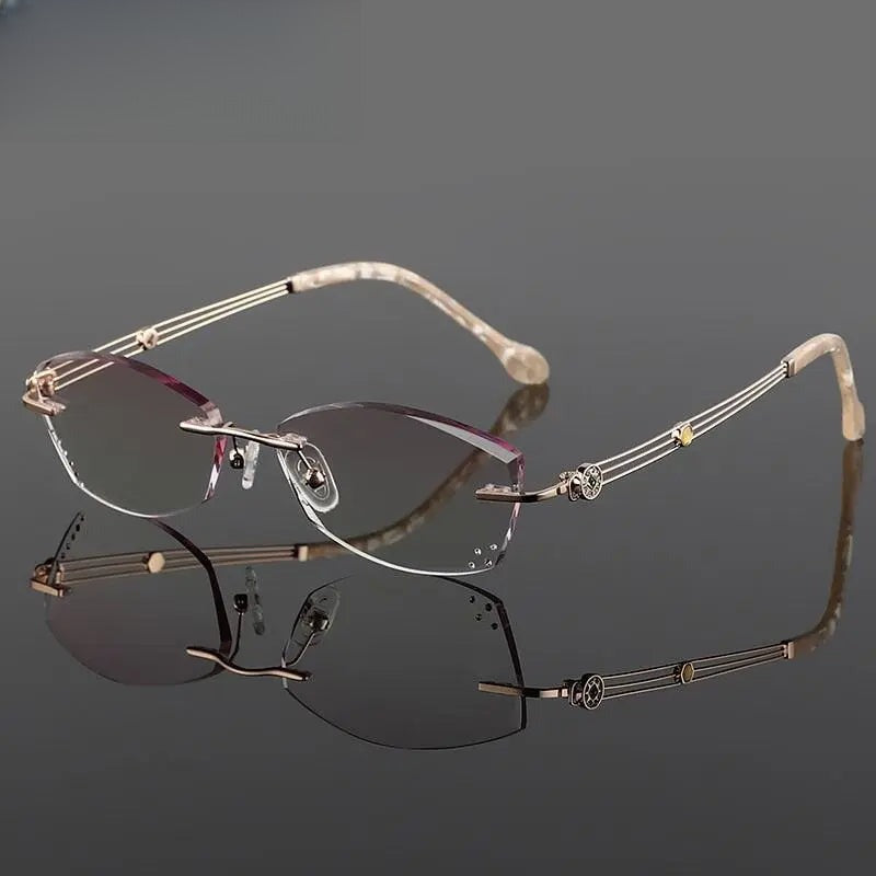 Women's Oval Rimless Titanium Prescription Glasses 52008 — view 8 | Rx Spectacle