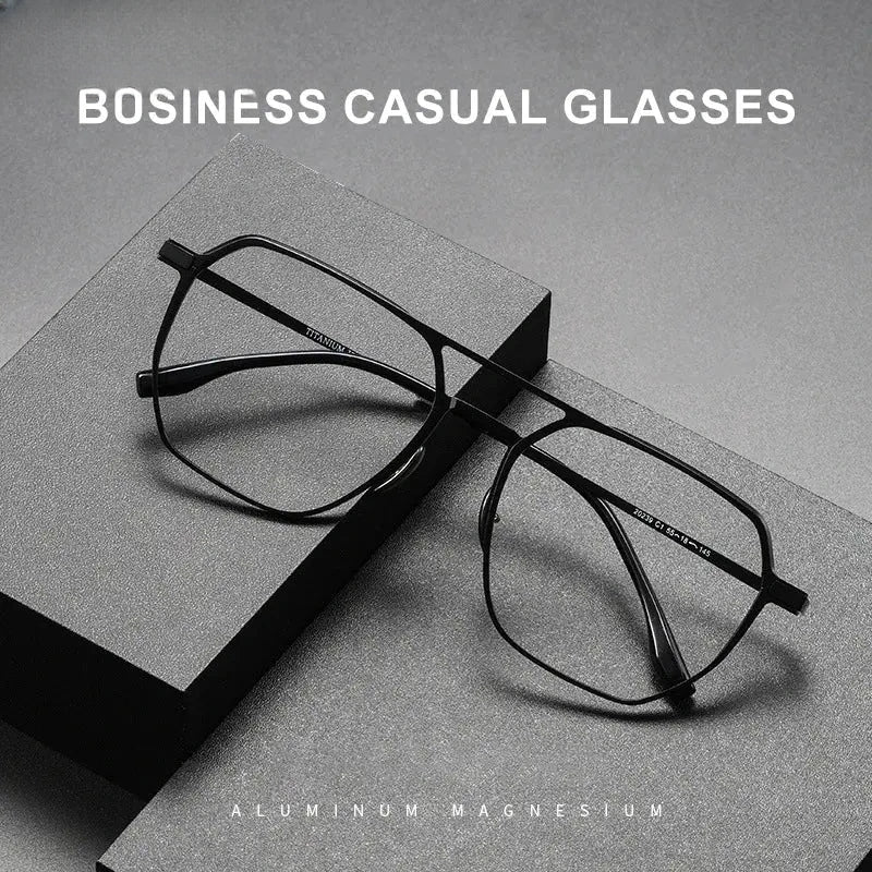 Unisex Square Full Rim Titanium Double Bridge Prescription Glasses V2239 — view 1 | Rx Spectacle