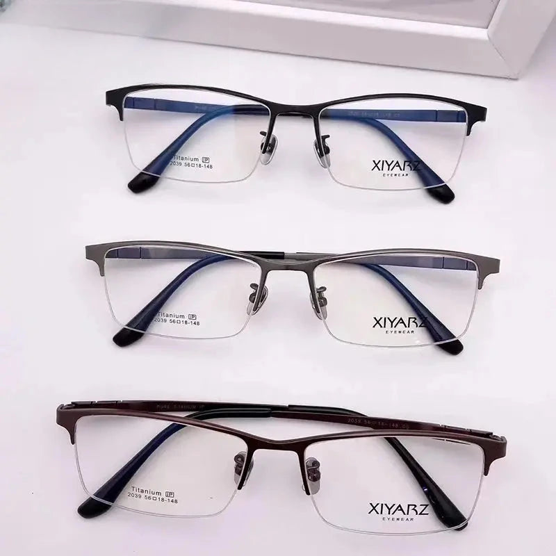 Men's Square Semi-Rimless Titanium Oversized Prescription Glasses 42039 — view 5 | Rx Spectacle