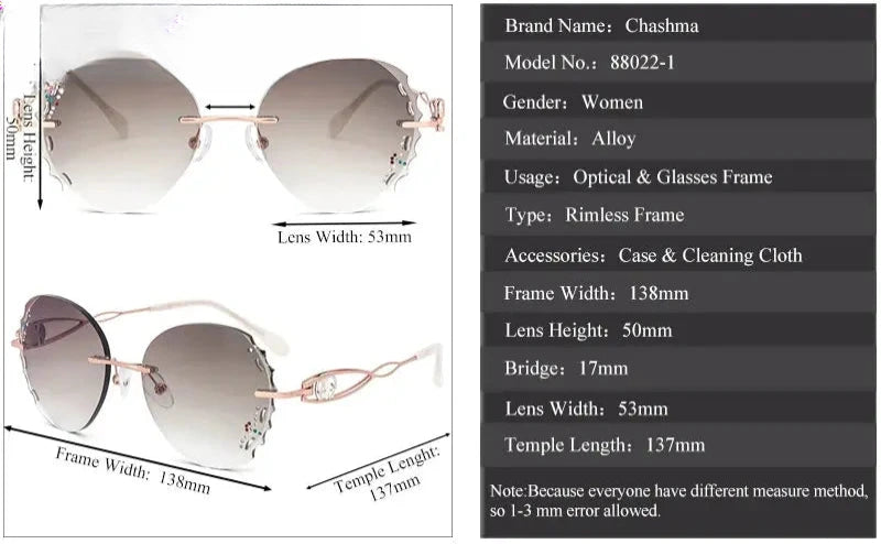 Women's Oval Rimless Titanium Prescription Glasses 880221 — view 3 | Rx Spectacle