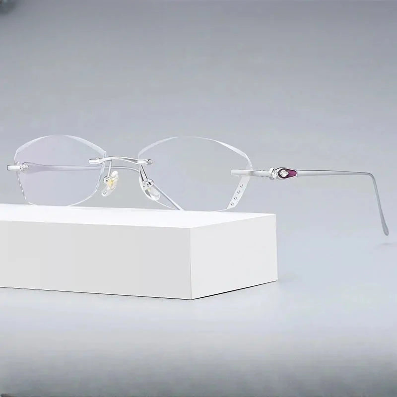 Women's Square Rimless Titanium Prescription Glasses 698037 — view 6 | Rx Spectacle