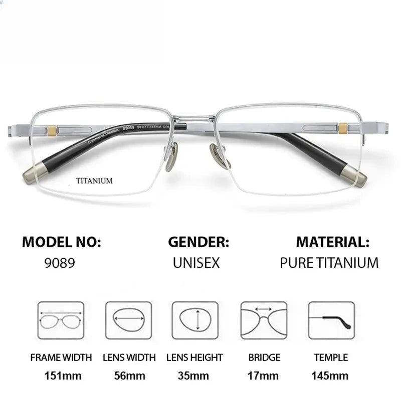 Men's Square Semi-Rimless Titanium Oversized Prescription Glasses 409089 — view 2 | Rx Spectacle