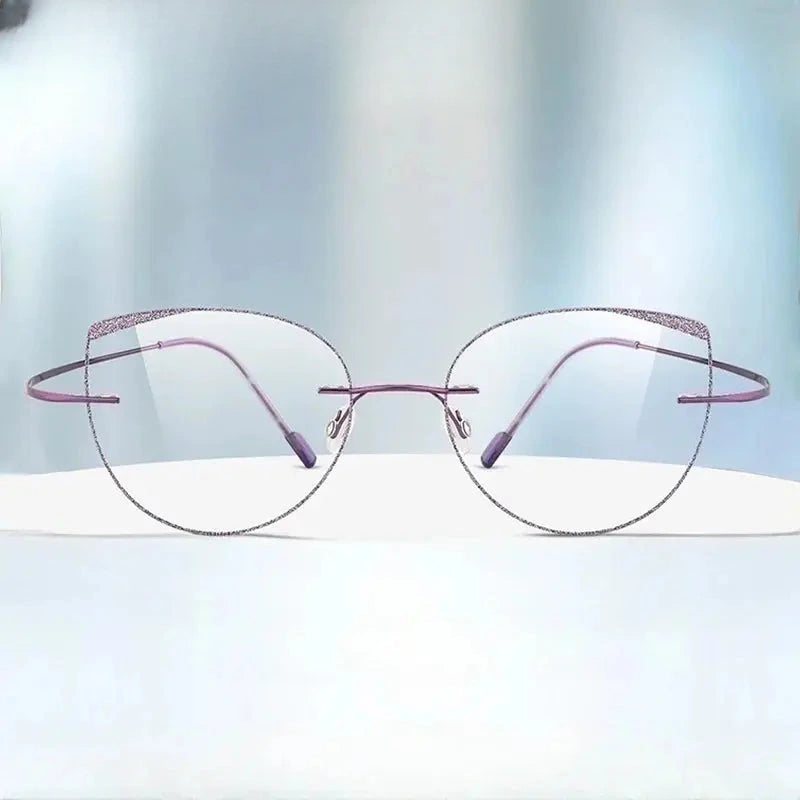 Women's Cat Eye Rimless Titanium Prescription Glasses 696074 — view 1 | Rx Spectacle