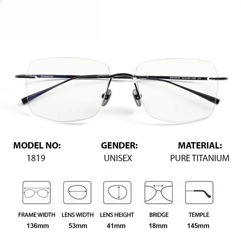 Women's Square Rimless Titanium Prescription Glasses 961819 — view 2 | Rx Spectacle