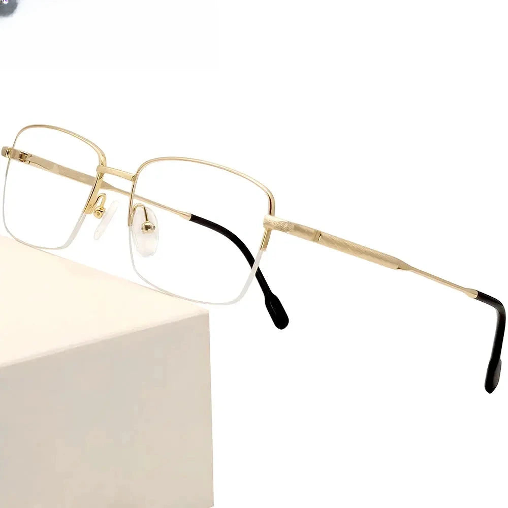 Men's Square Semi-Rimless Titanium Prescription Glasses 35027 — view 1 | Rx Spectacle