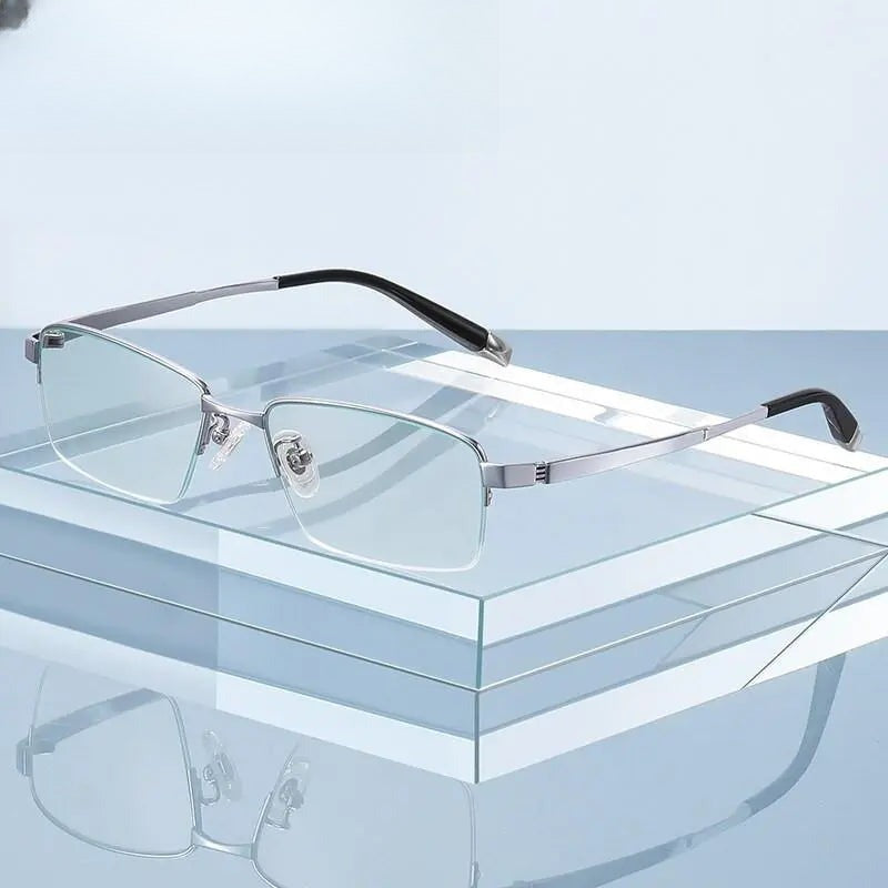 Men's Square Semi-Rimless Titanium Prescription Glasses Pt907 — view 1 | Rx Spectacle