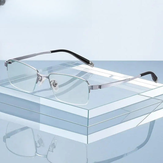 Men's Square Semi-Rimless Titanium Prescription Glasses Pt907 — view 1 | Rx Spectacle